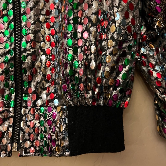 Mighty Retro/Vintage Metallic Silver Bomber Jacket with Multi-Colour Sequins - Picture 8 of 16
